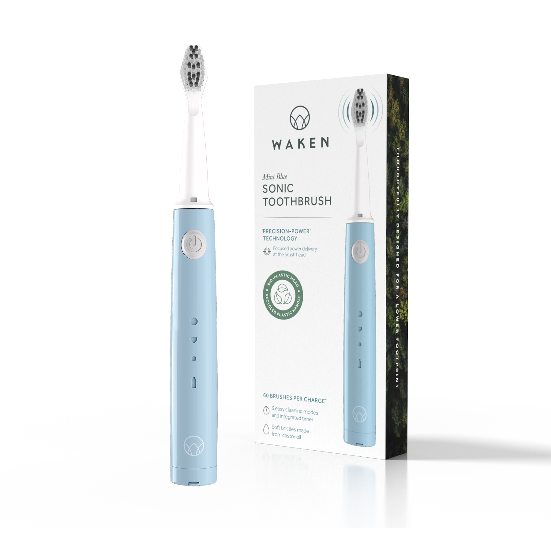 Waken Sonic Toothbrush in Mint Blue | 36% More Plaque Removal – Waken Mouthcare