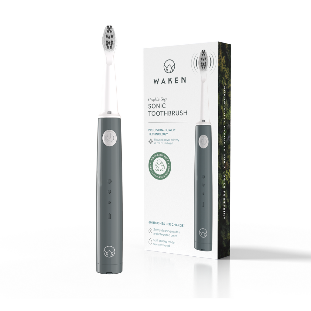 Waken Sonic Toothbrush in Graphite Grey, three cleaning modes, recycled-plastic handle